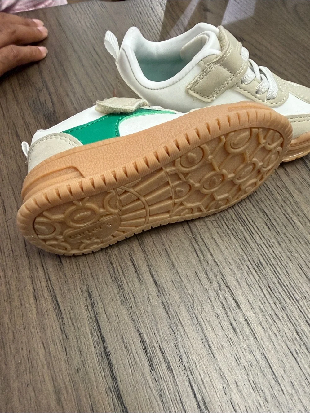 Carter's White & Beige Kids Velcro Sneakers with Green Insole